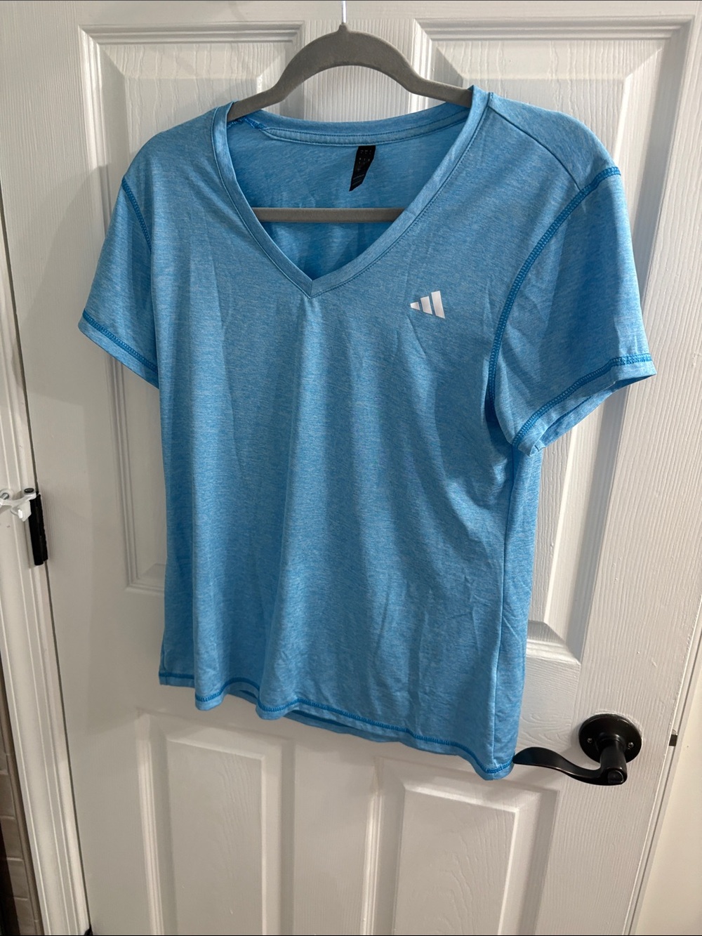 adidas Light Blue V-Neck Athletic Tee